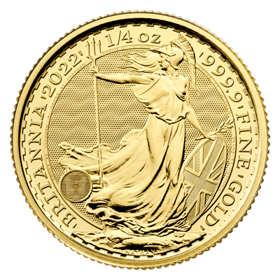 A picture of a 1/4 oz Gold Britannia Coin (2022)